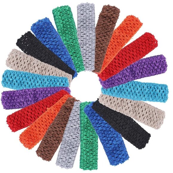 30Pcs Colorful Elastic Crochet Headbands DIY Accessories for Women & Adults